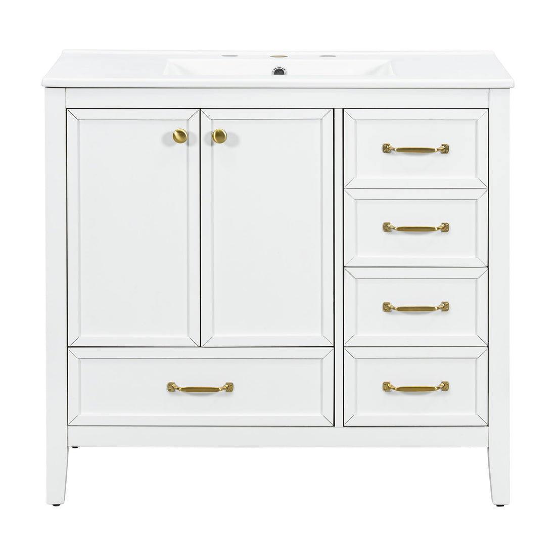 Elegant Vintage Bathroom Vanity &amp; Sink And Soft Closing Door, 4 Drawers Of Different Sizes Frame