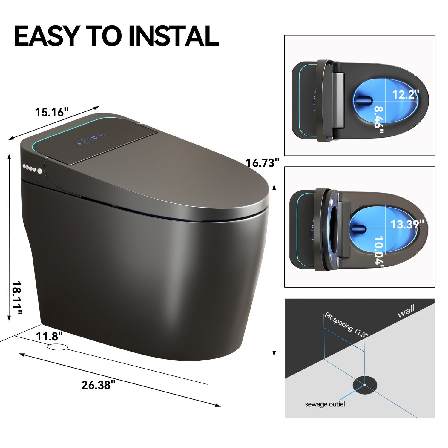Smart Bidet Toilet With Auto Open / Close Seat