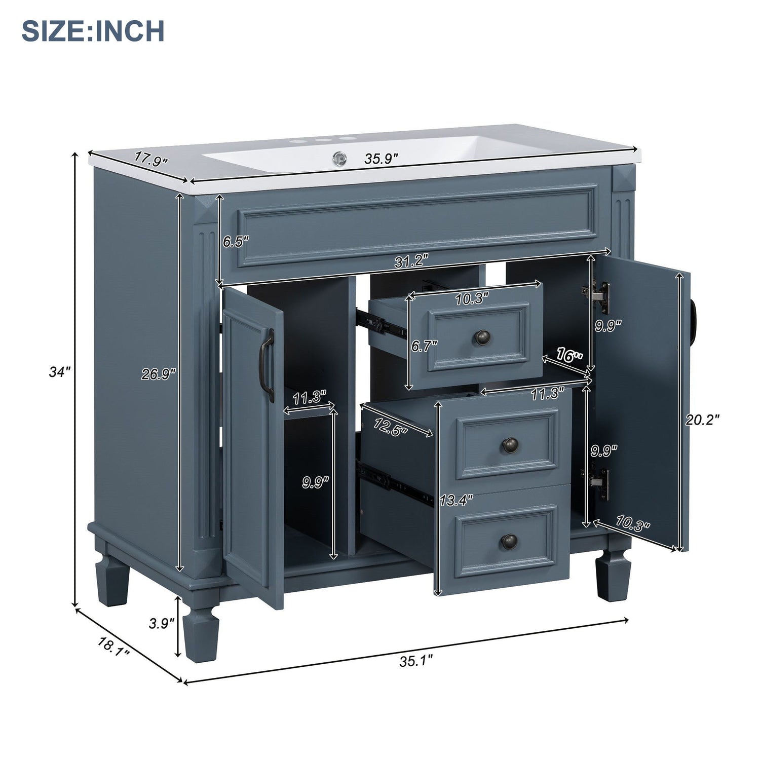 Bathroom Vanity With Top Sink, Mirror Cabinet, 2 Soft Closing Doors &amp; 2 Drawers