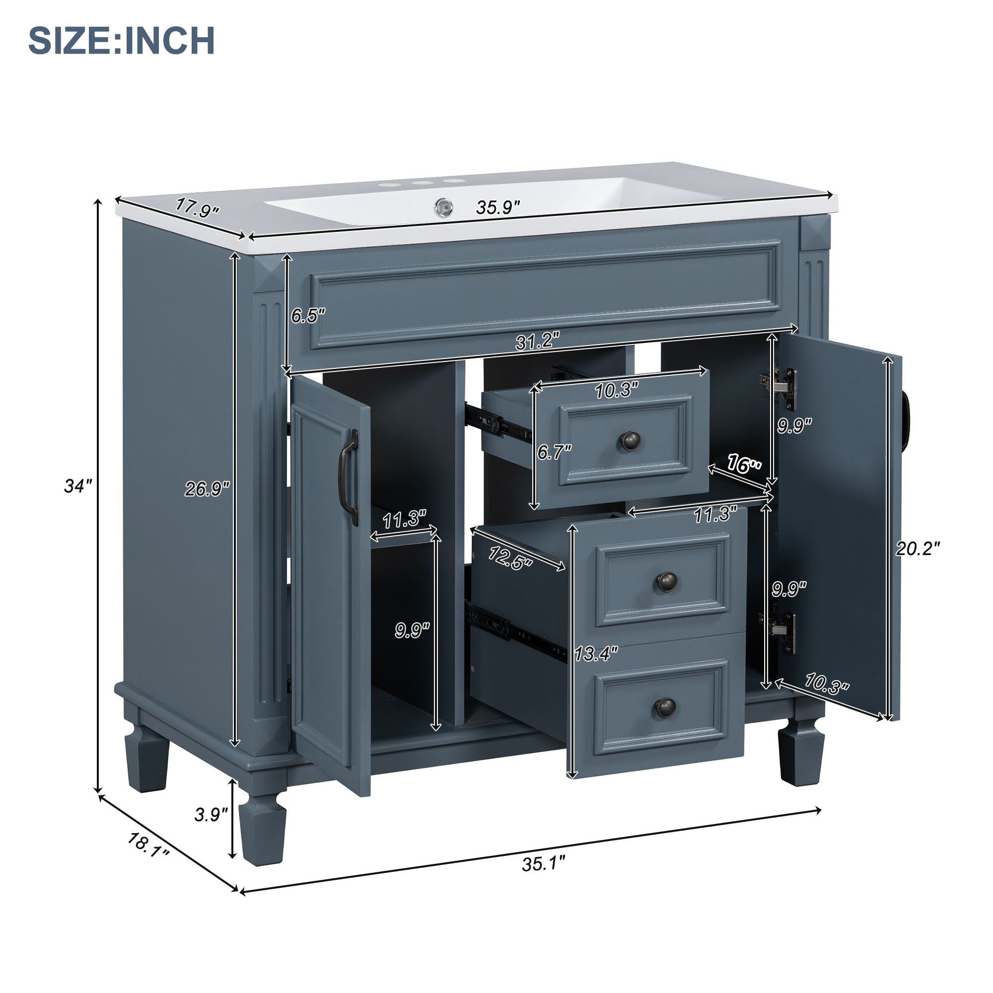 Bathroom Vanity With Top Sink, Mirror Cabinet, 2 Soft Closing Doors &amp; 2 Drawers
