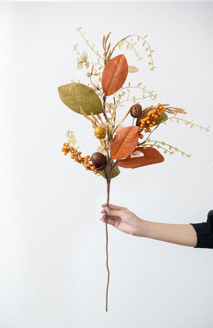 Harvest Acorn / Berry Spray, Botanicals Decor For Harvest Festival Fall Festival &amp; Thanksgiving Table Decorations (Set of 12) - Green / Orange Multi