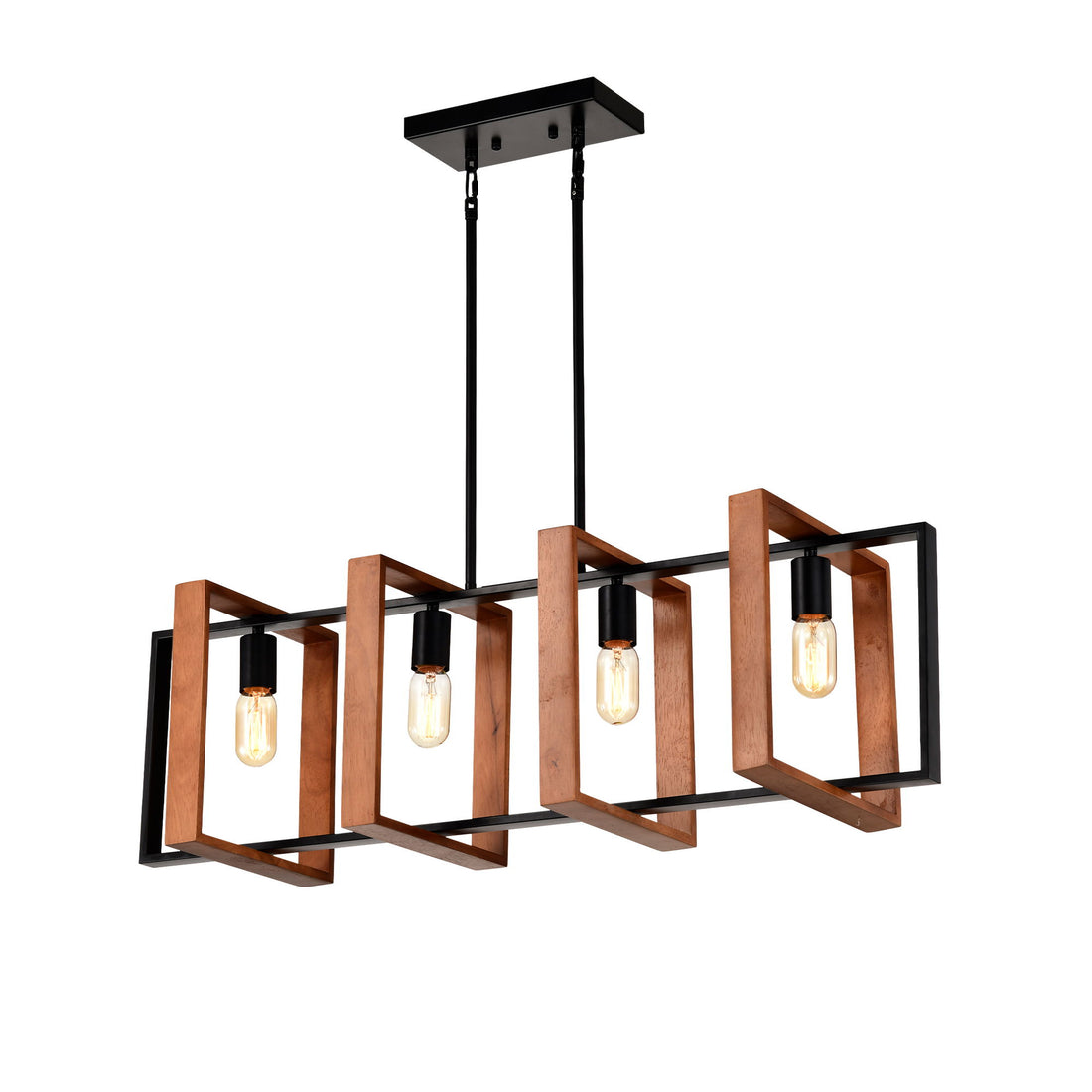 4 Light Kitchen Island Lights Pendant Light Farmhouse Dining Room Light Fixture, Rectangular Chandelier, 36&quot; Hanging Lighting For Living Room, Conference Room, Home Office - Matte Black