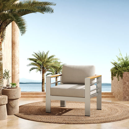 Cora - Outdoor Aluminum Club Chair - Silver / Beige