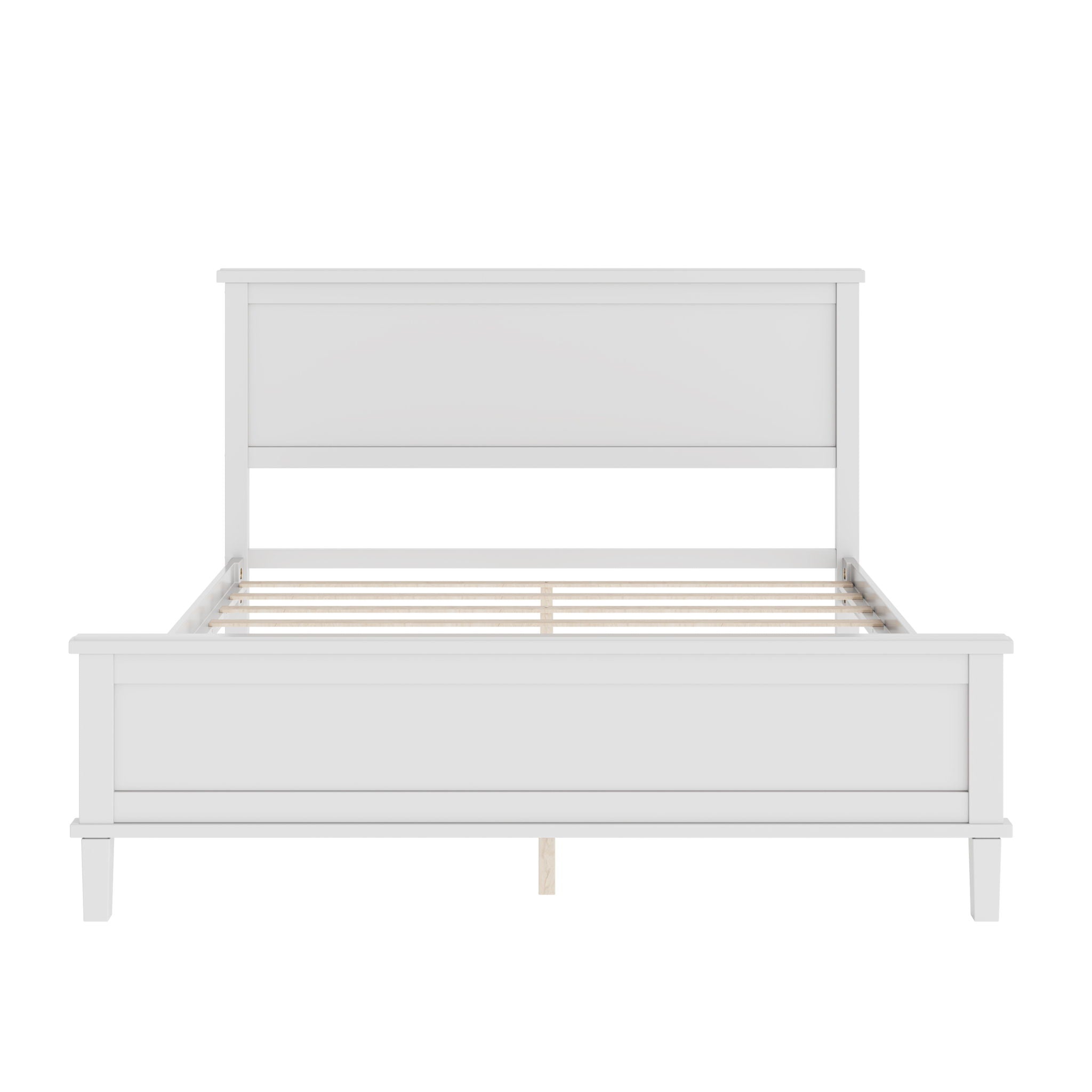 Queen Size Platform Bed With Tapered Pine Legs, No Box Spring Needed - White