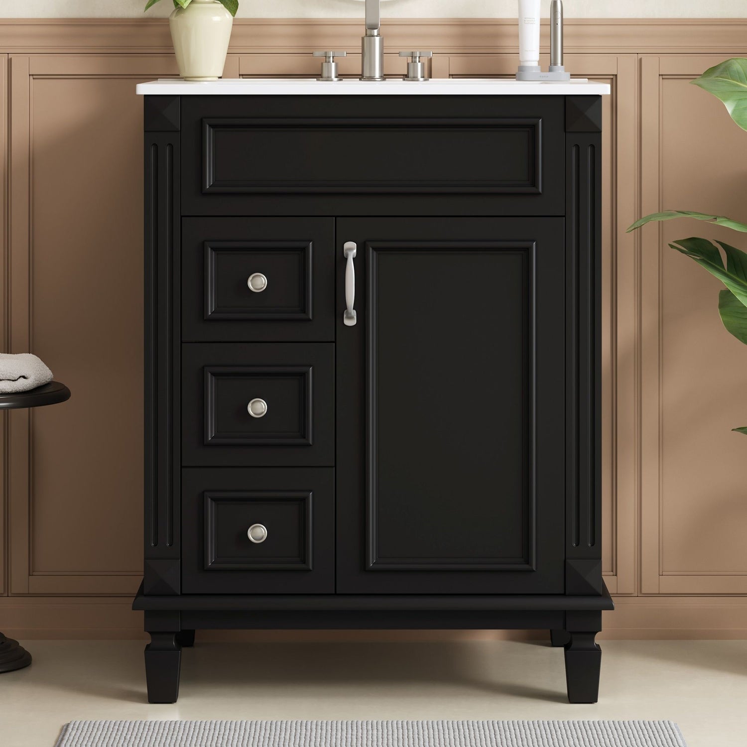 Bathroom Vanity With Sink, Compact Cabinet &amp; 2 Drawers And Adjustable Shelf