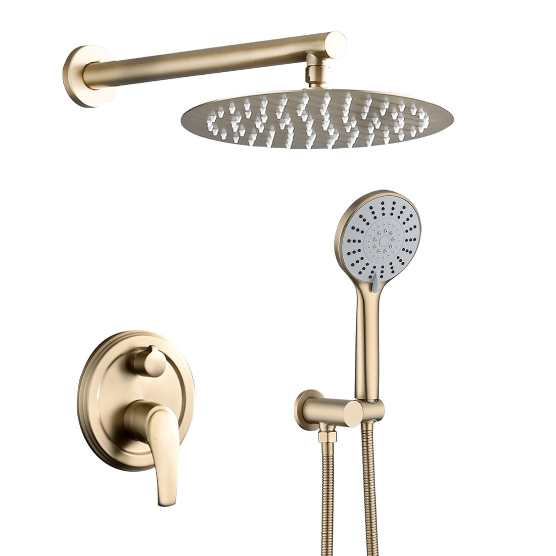 Wall Mounted Shower Set With High Pressure 10&quot; Rain Shower Head And 5 Function Handheld Shower Head