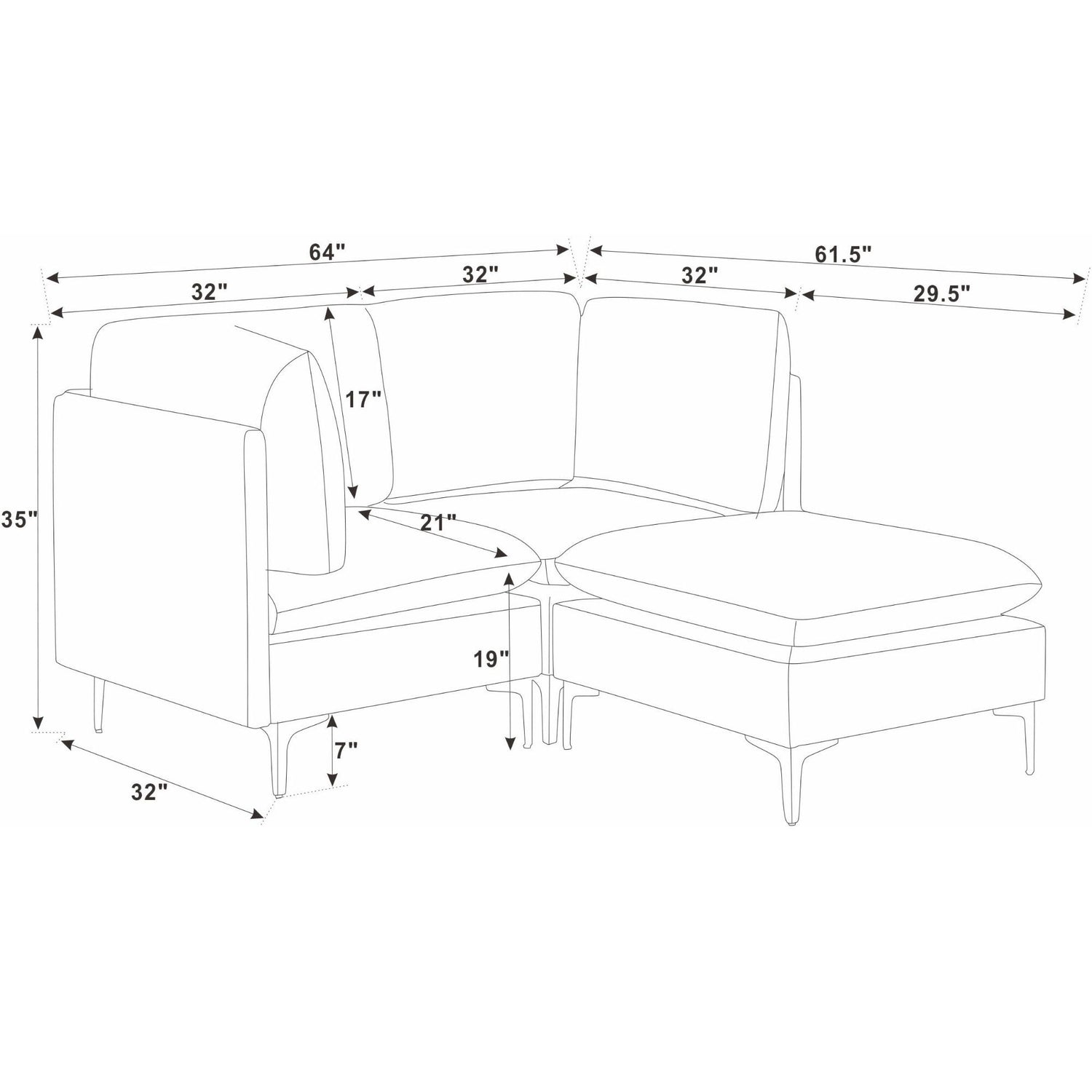 Upholstered Modular Sectional &amp; Tall Legs