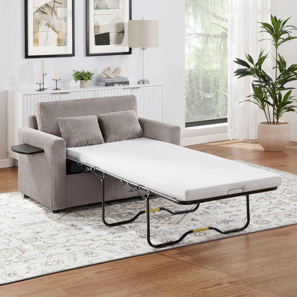 Sleeper Sofa With Foldable Mattress, USB Ports, Side Table &amp; Storage Pocket