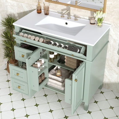 Bathroom Vanity With Sink, 3 Drawers &amp; 2 Doors