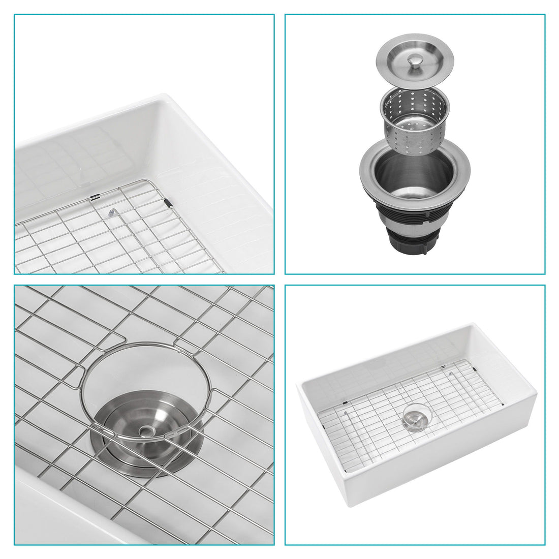33&quot; Undermount Sink With Apron Front, Single Bowl, Grid - White