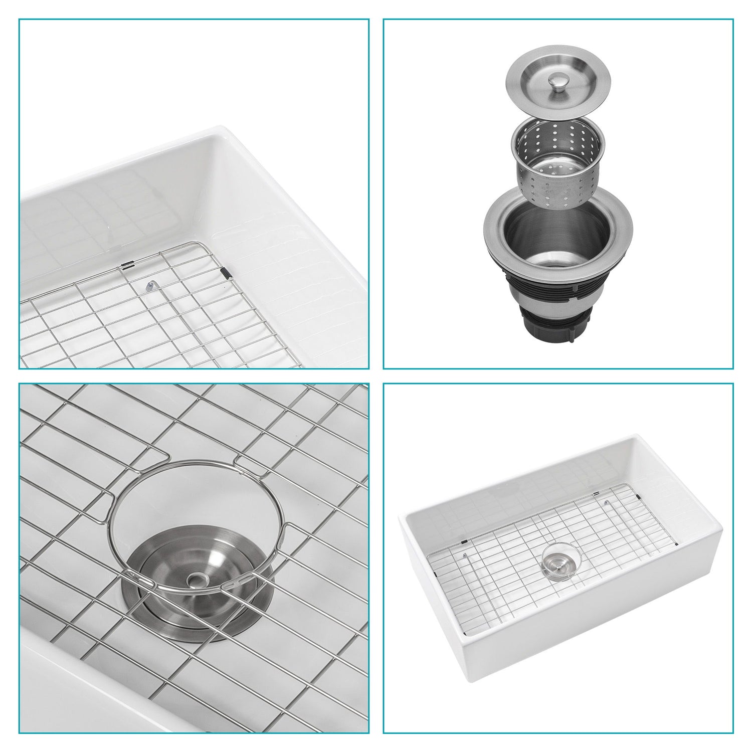 33&quot; Undermount Sink With Apron Front, Single Bowl, Grid - White