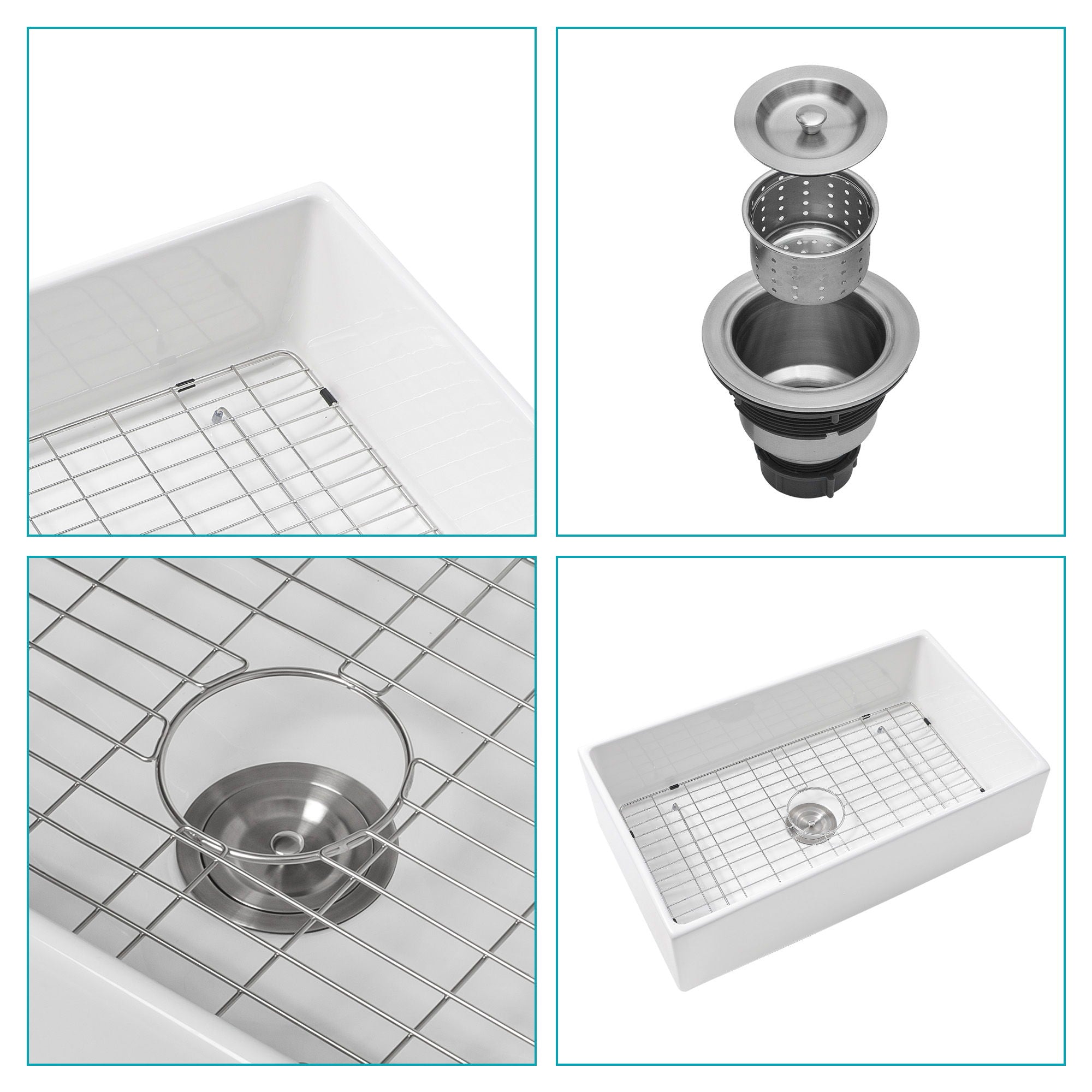 33&quot; Undermount Sink With Apron Front, Single Bowl, Grid - White