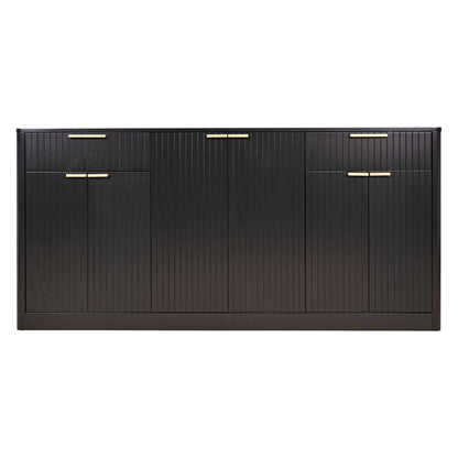 Large Fluted Buffet Sideboard, Wine Bar Storage Cabinet With 6 Doors &amp; 2 Drawers