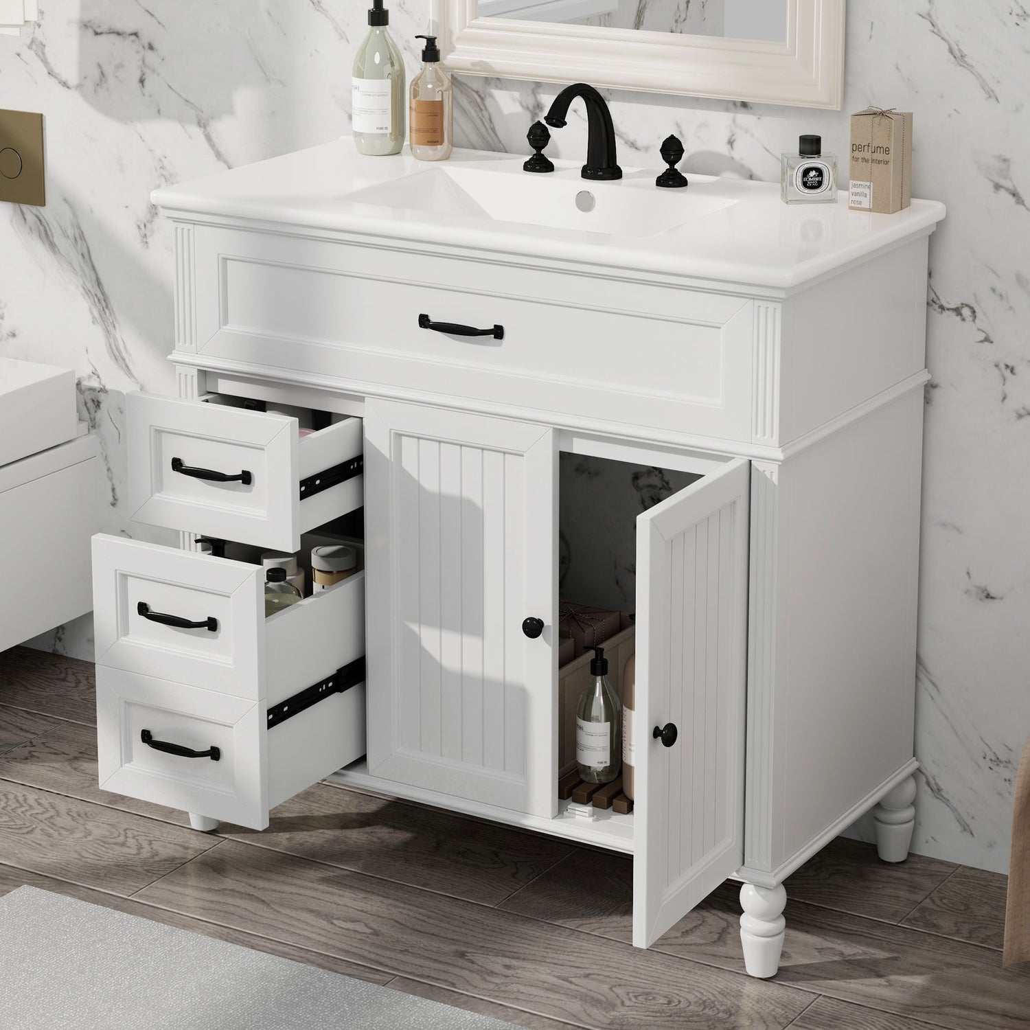Bathroom Vanity With Sink, Freestanding Cabinet &amp; Drawers