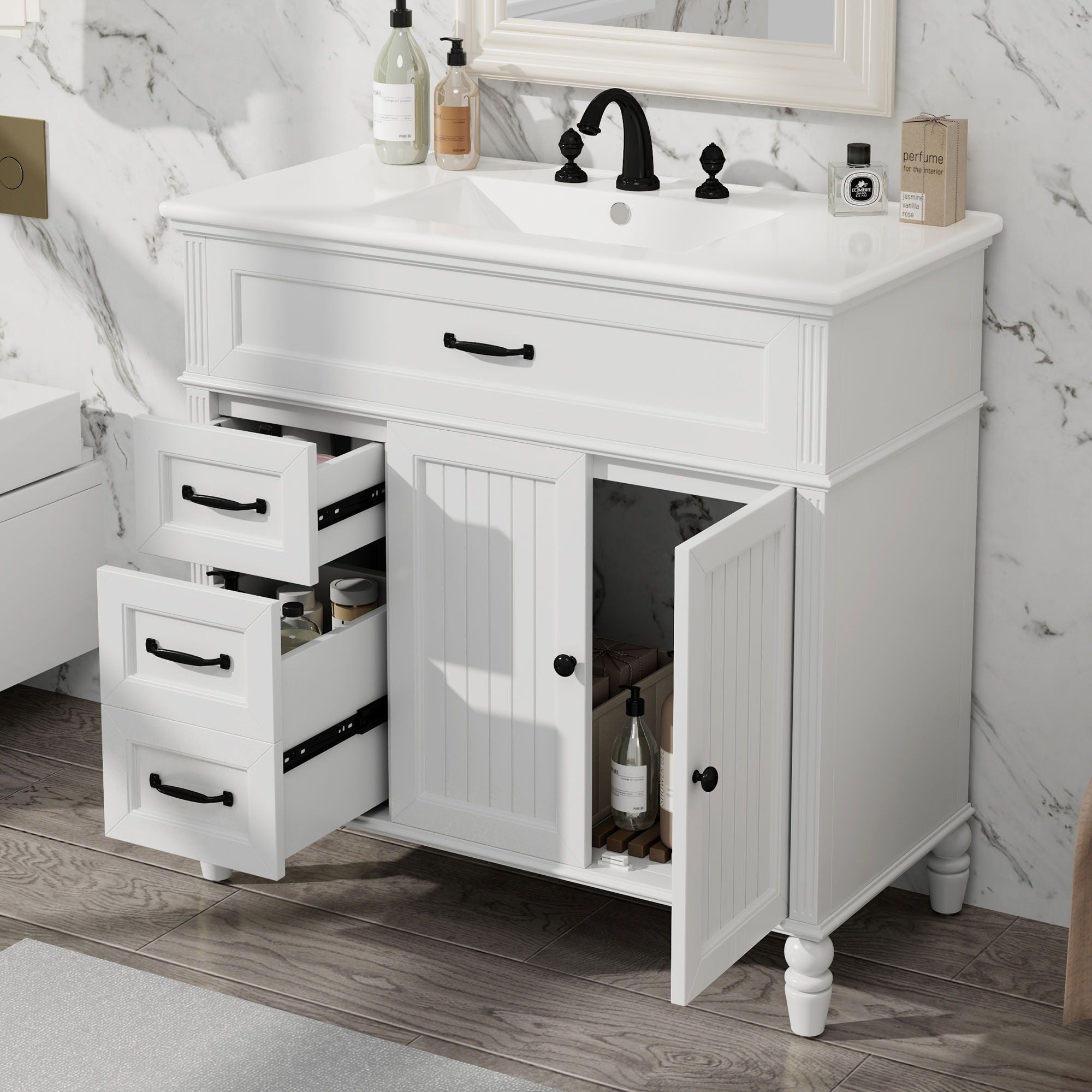 Bathroom Vanity With Sink, Freestanding Cabinet &amp; Drawers