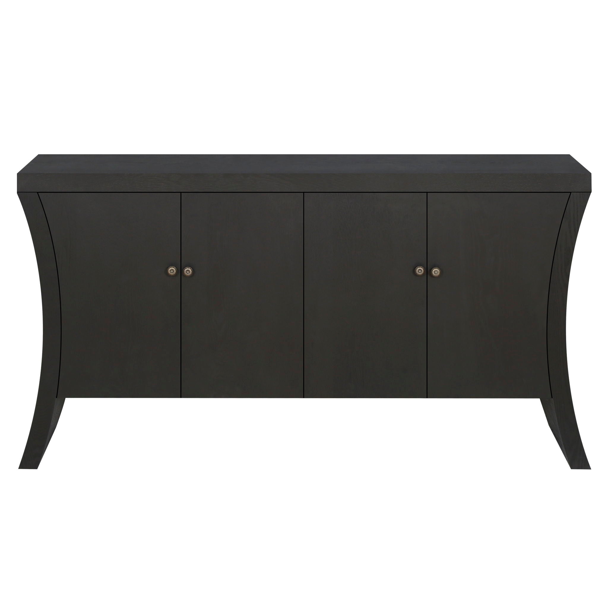 Refined Industrial 4 Door Credenza With Arc Legs &amp; Bronze Clasps