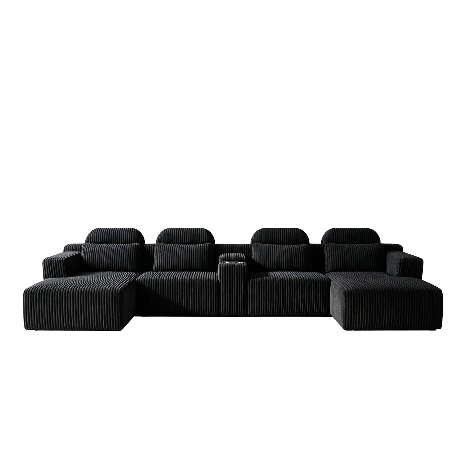 U-Shaped Sectional Sofa With Chaise Lounge And Cup Holders