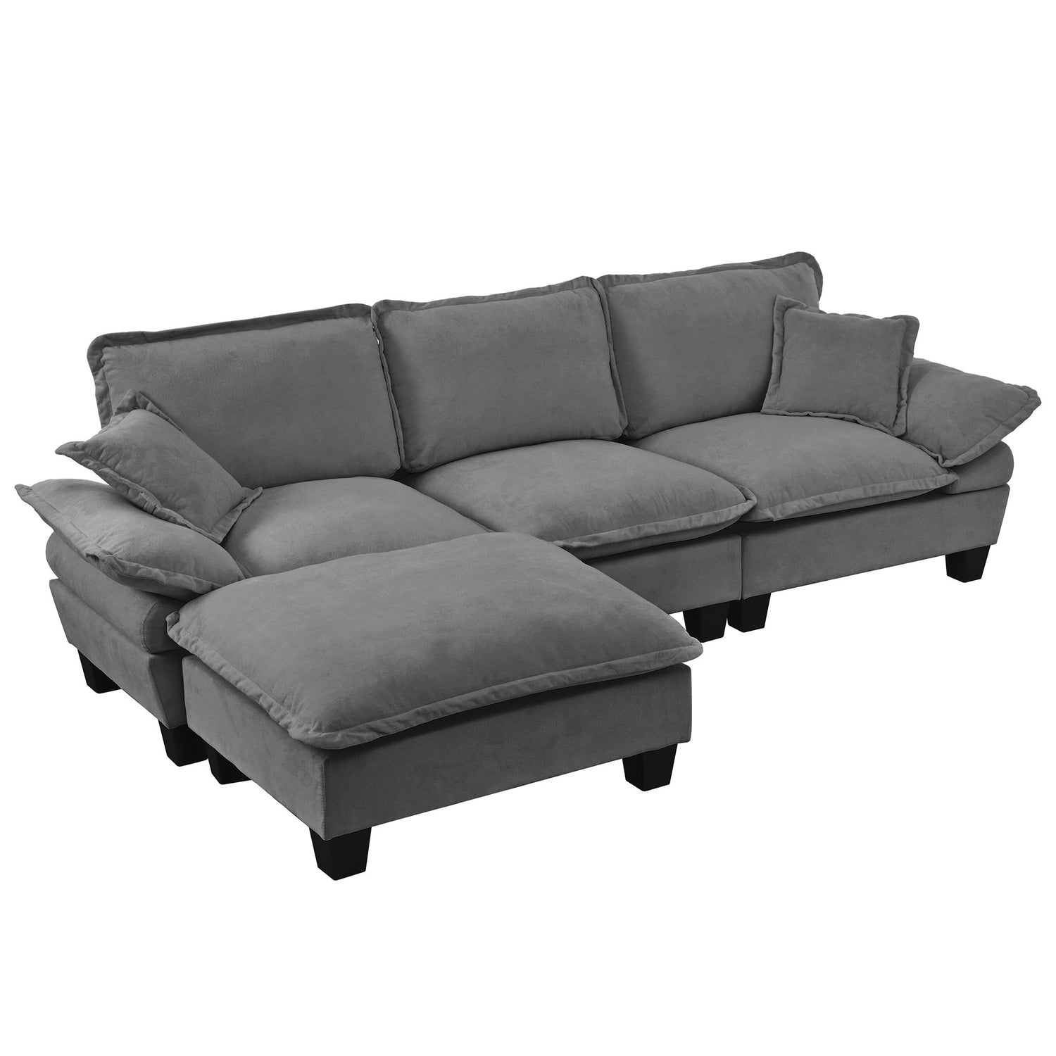 Modular Sectional Sofa With Movable Ottoman &amp; Pillows