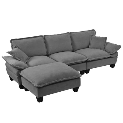 Modular Sectional Sofa With Movable Ottoman &amp; Pillows