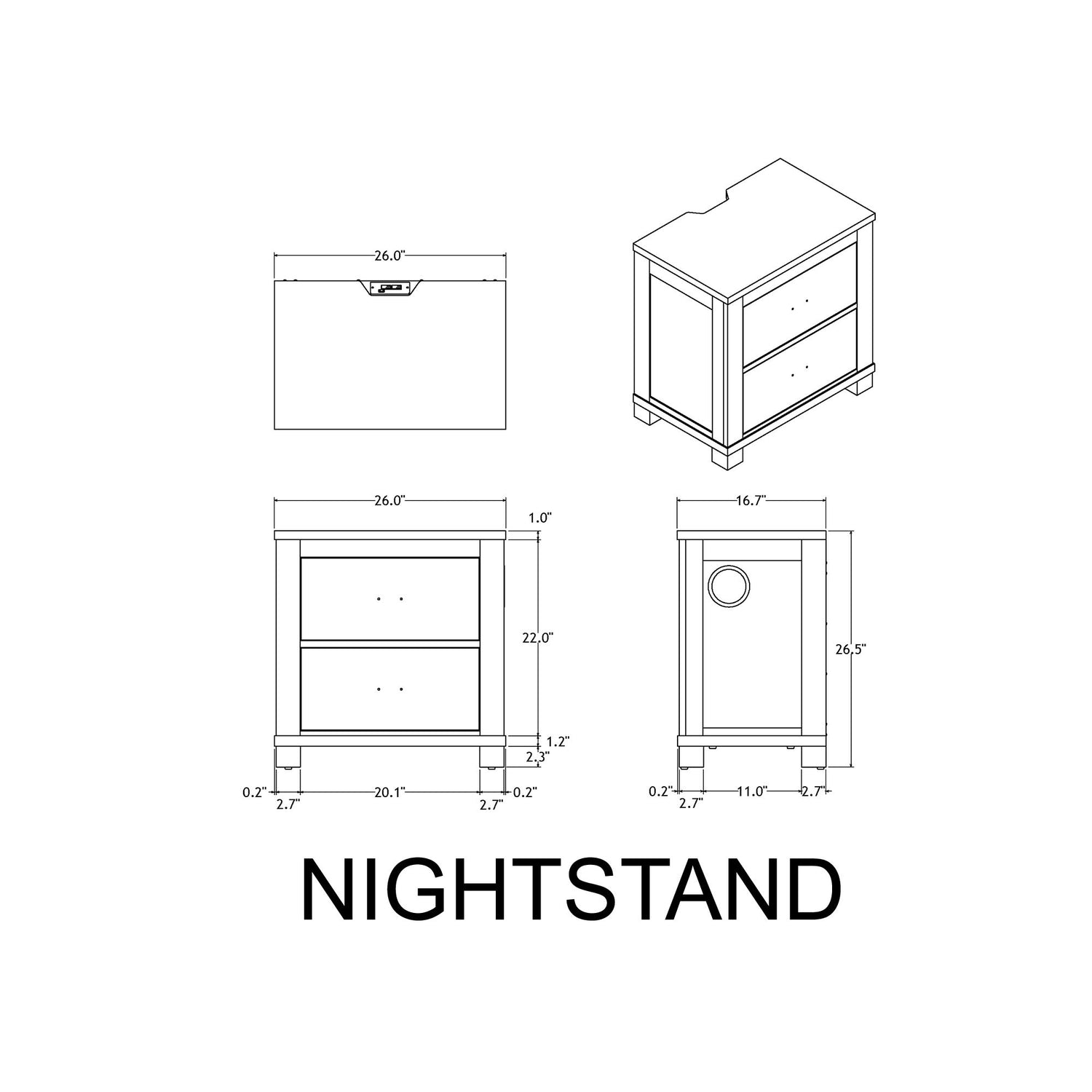 Augusta - Nightstand With Top, 2 Drawers, Block Feet - Beige Brown