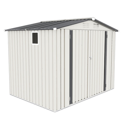 Outdoor Garden Storage Shed, Tool Shed With Pitched Roof Waterproof With 1 Window And 2 Lockable Door - White / Gray
