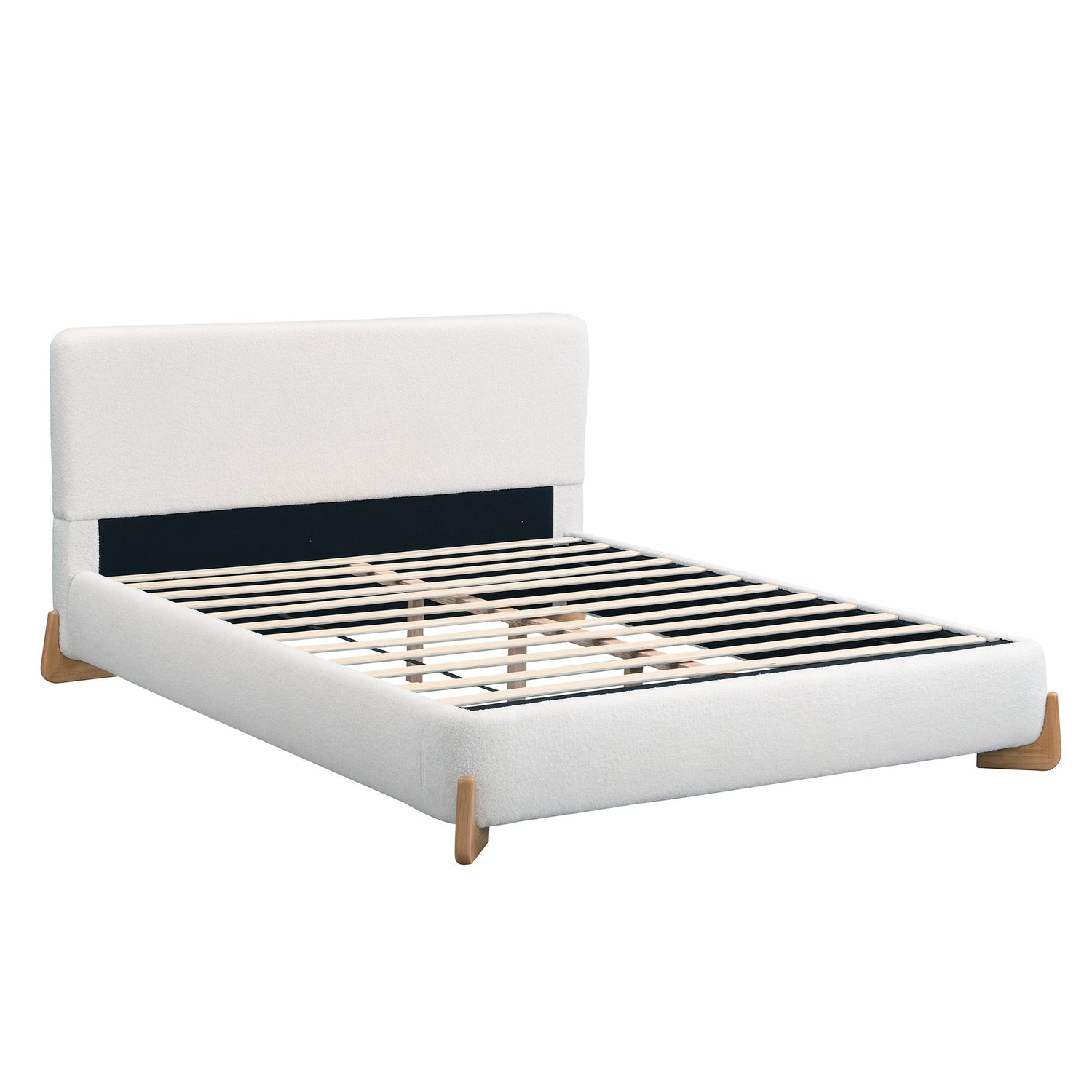 Queen Size Upholstered Bed With Slat Support - White
