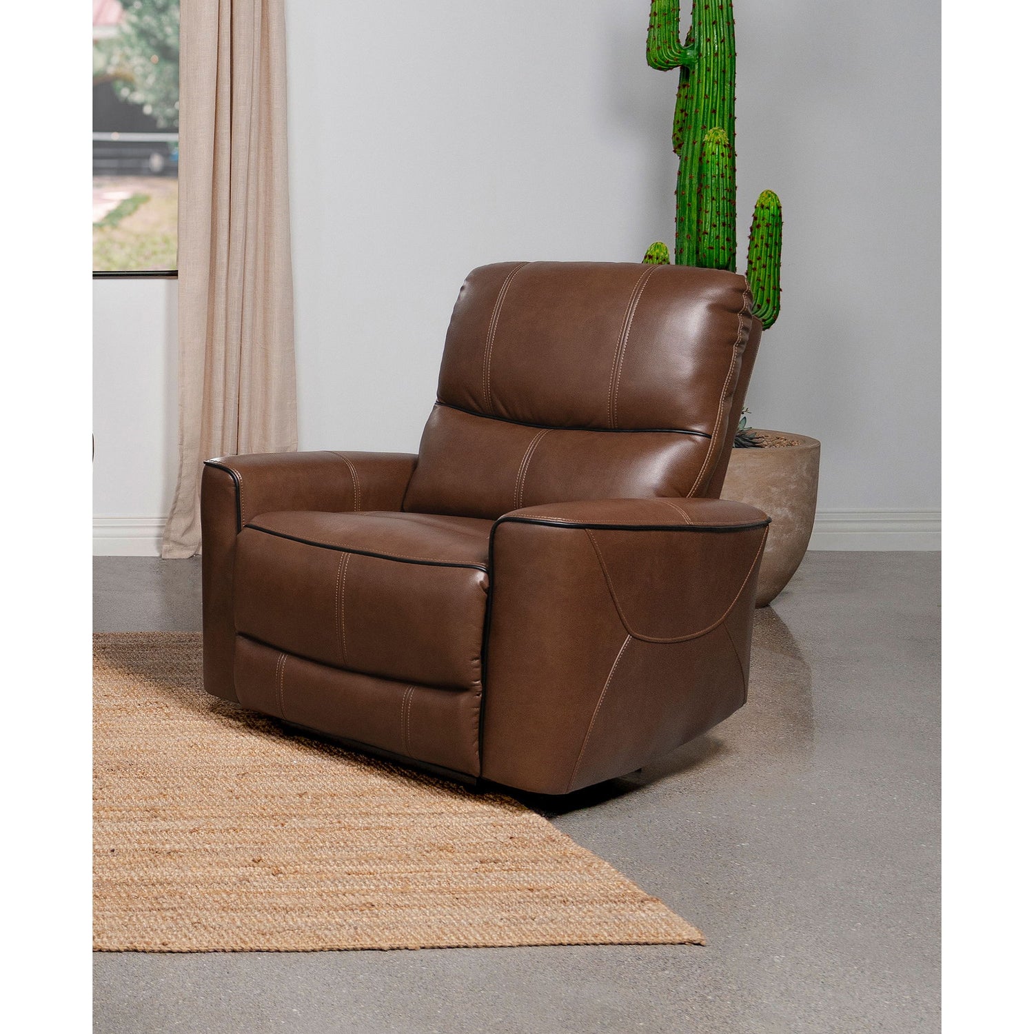 Denson - Upholstered Power Recliner Chair With USB Charging And Smooth Button Recline - Brown