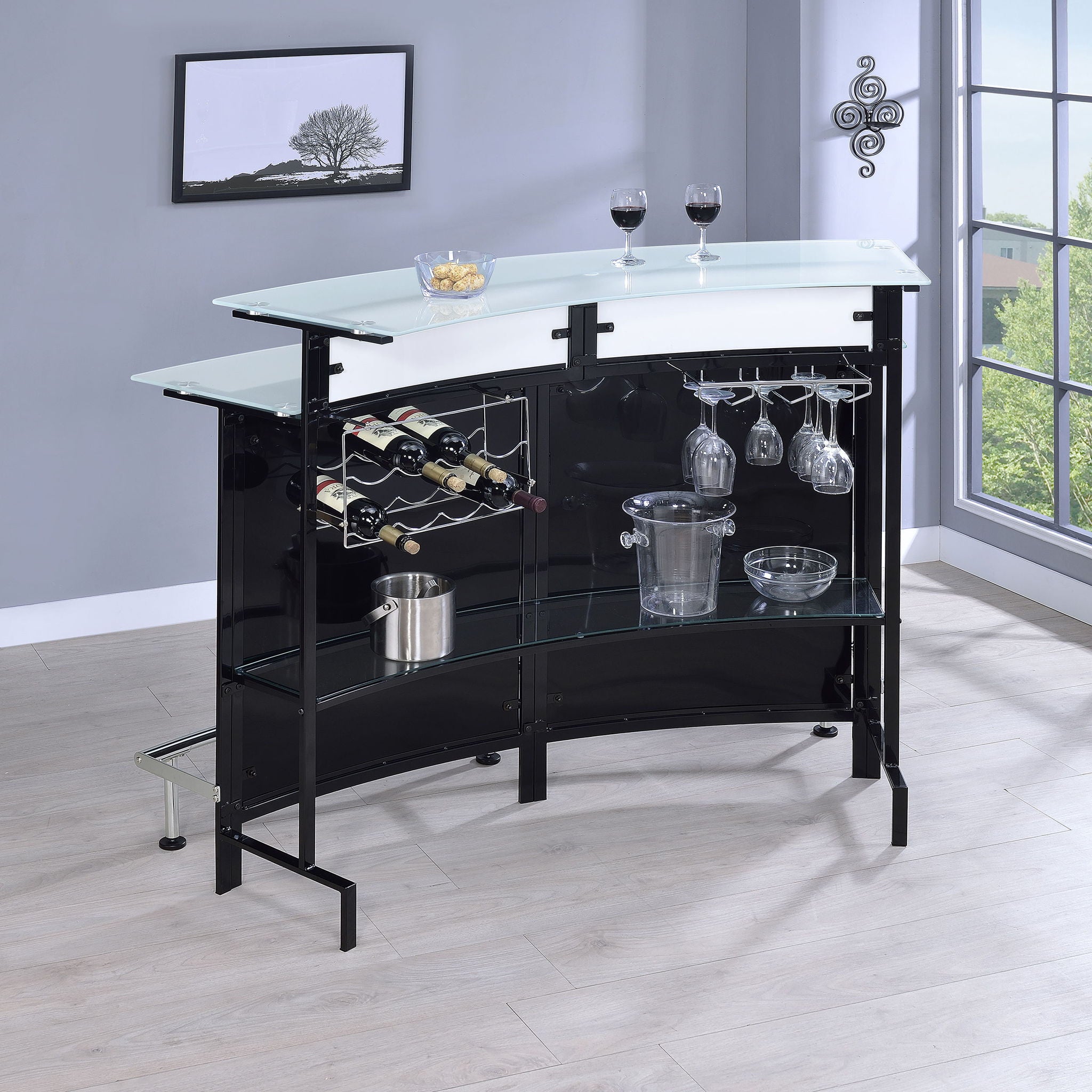 Keystone - Home Bar With Stemware &amp; Wine Storage - Black