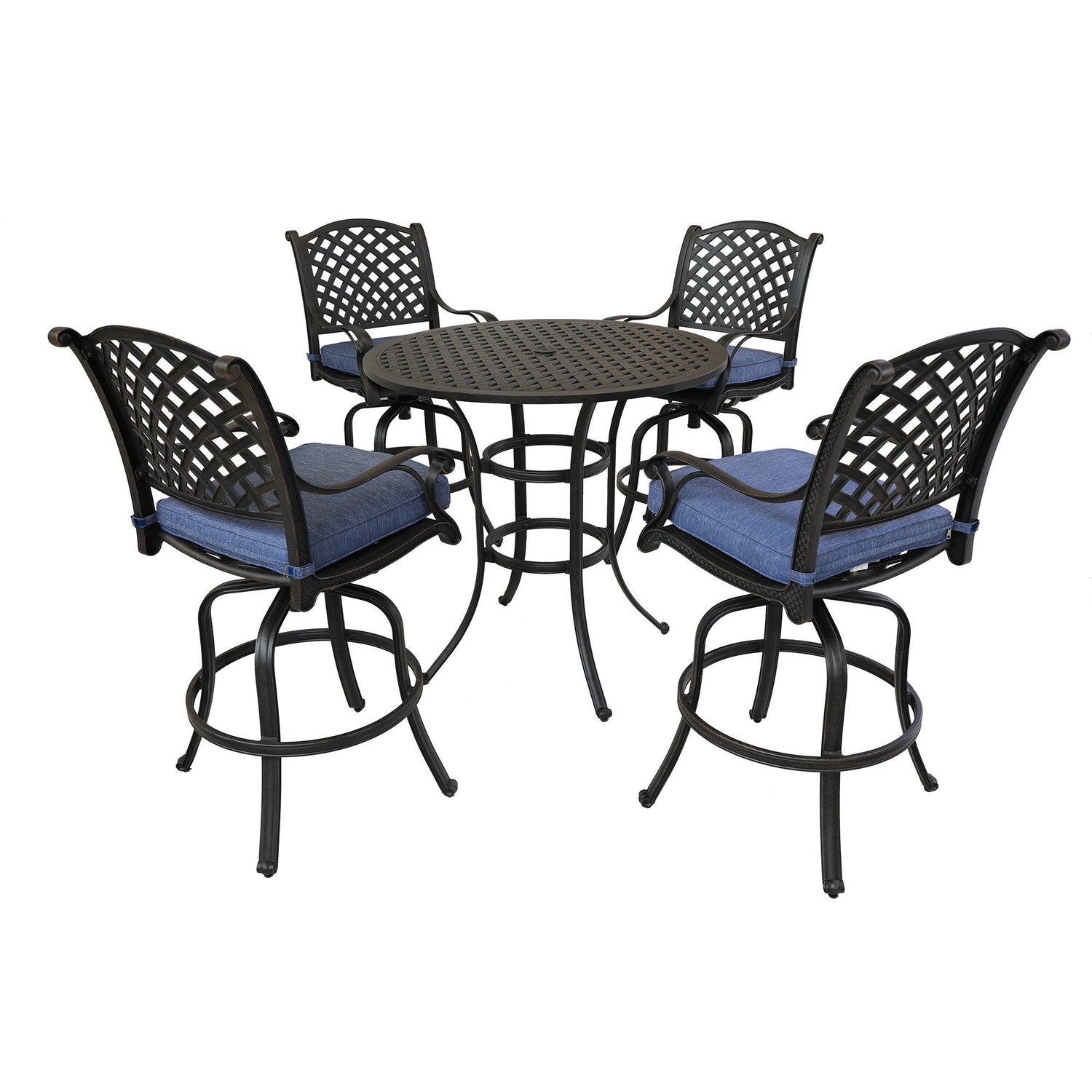 Round 41.97&quot; Long Bar Height Dining Set With Cushions