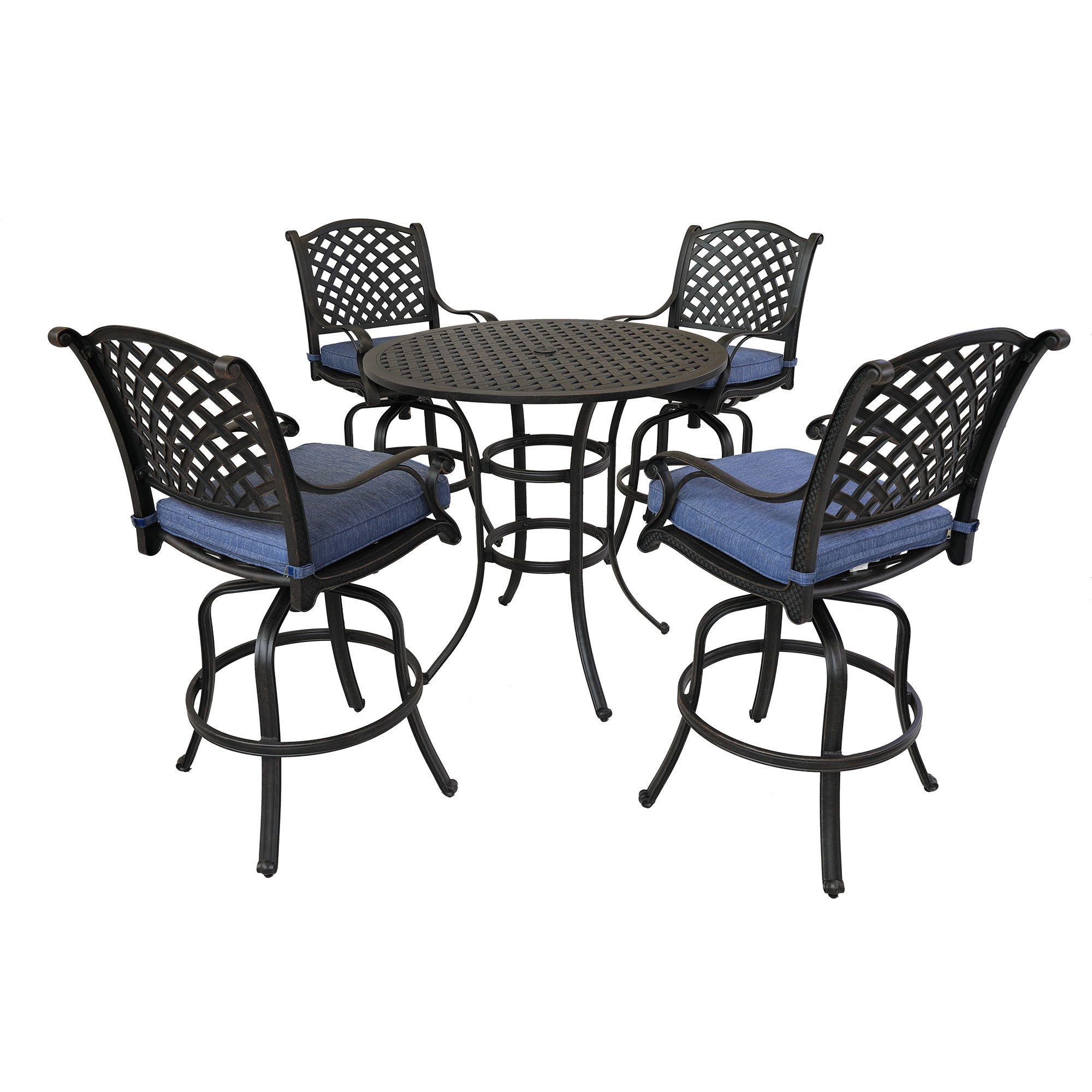 Round 41.97&quot; Long Bar Height Dining Set With Cushions