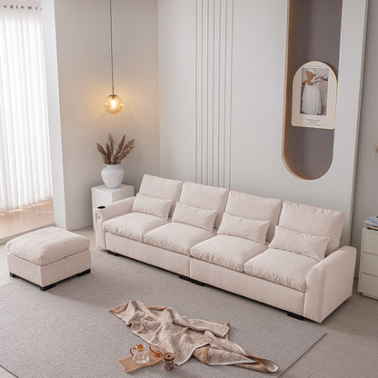 Modern Modular L Shaped Chenille Sofa Couch Reversible Ottoman With Storage Removable And Washable Cushions Sofa With USB Ports &amp; Cup Holder For Living Room