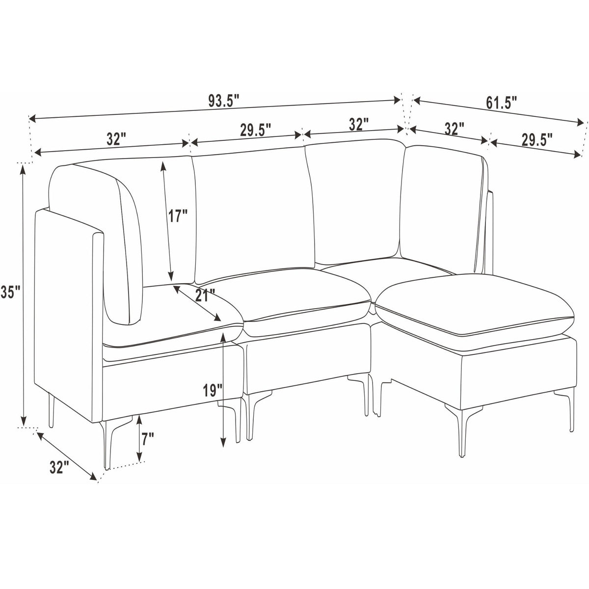 Upholstered Modular Sectional &amp; Tall Legs