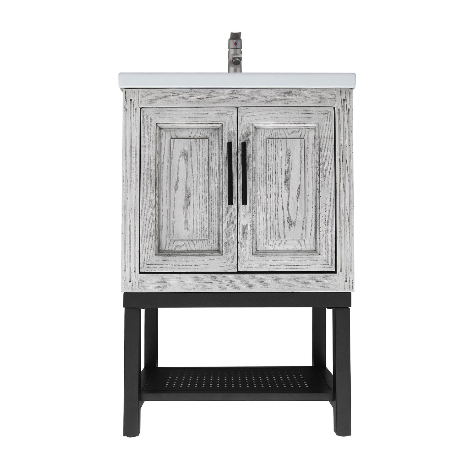 Modern Freestanding Bathroom Vanity With Ceramic Sink, Hot And Cold Faucet, Storage Cabinet &amp; Open Shelf