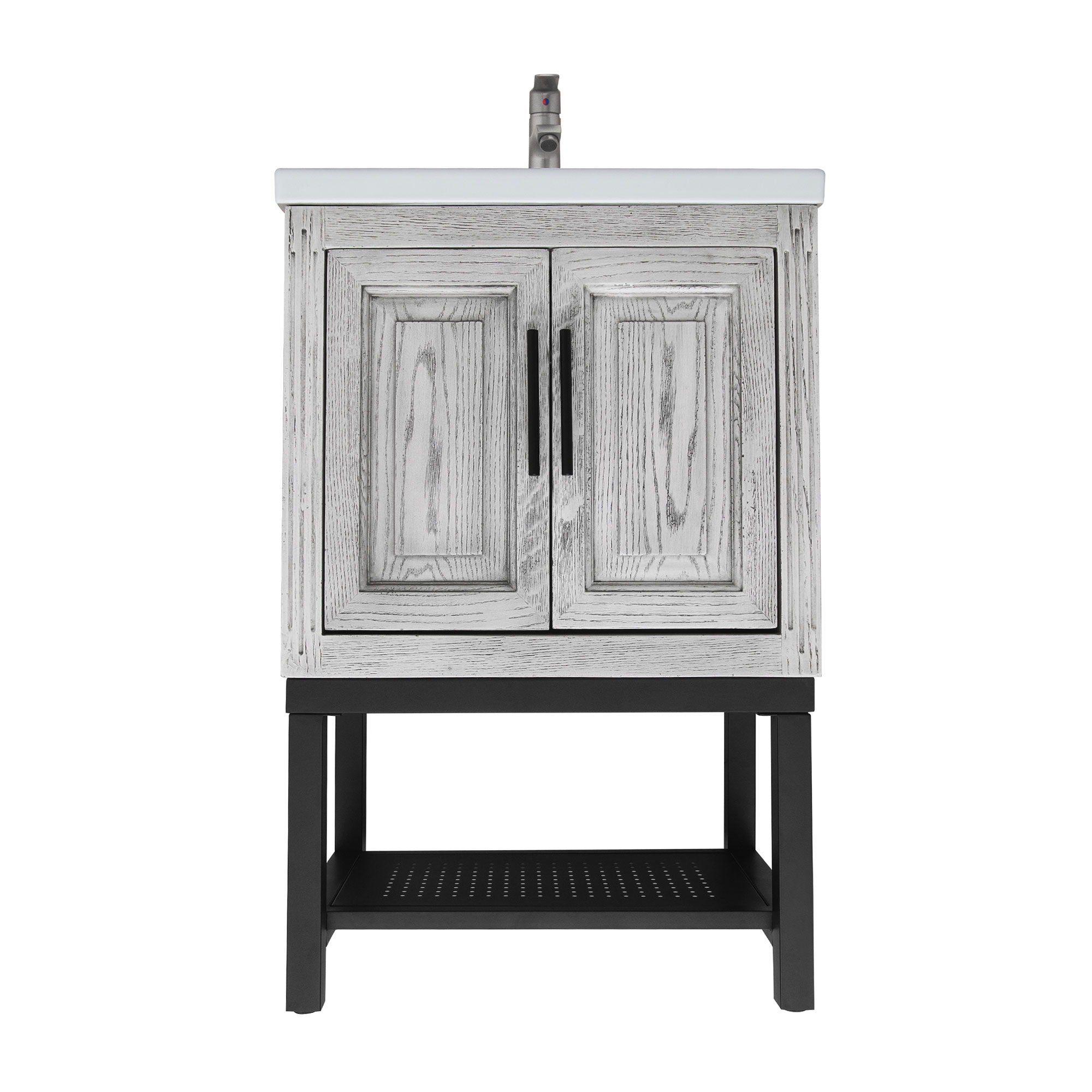 Modern Freestanding Bathroom Vanity With Ceramic Sink, Hot And Cold Faucet, Storage Cabinet &amp; Open Shelf