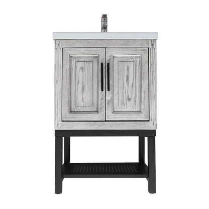 Modern Freestanding Bathroom Vanity With Ceramic Sink, Hot And Cold Faucet, Storage Cabinet &amp; Open Shelf