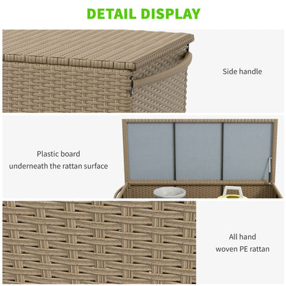 Outsunny - 83 Gallon Deck Box, Large Outdoor Storage Chest, Pe Wicker Trunk For Outside On Wheels For Garden Tools, Pool Toys &amp; Patio Furniture Cushions - Brown