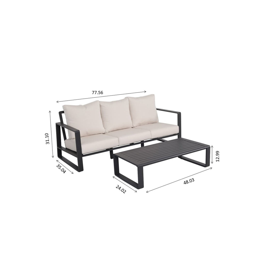 3 Seat Sofa With Rectangular Coffee Table, American Cloth Cushion Tino Tino - Milky White
