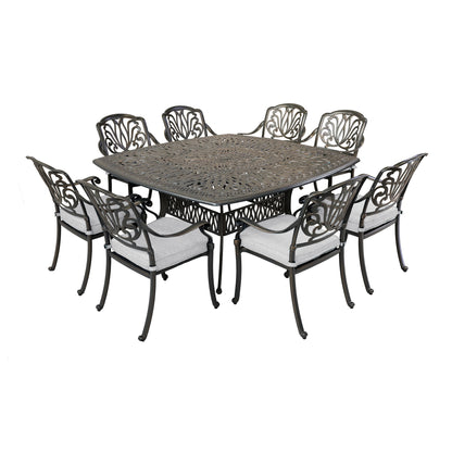 Square 8 Person 64&quot; Long Aluminum Dining Set With Cushions