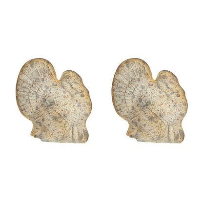 Resin Turkey With Pumpkin Rustic, For Harvest Festival Fall Festival &amp; Thanksgiving Table Decorations (Set of 2) - Gray