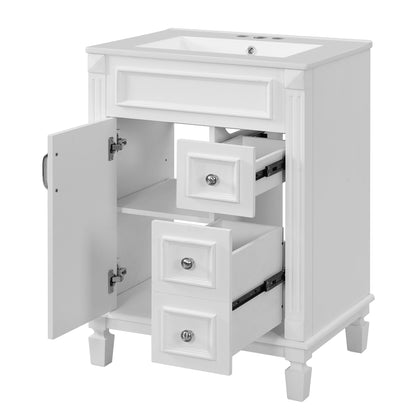 Bathroom Vanity With Sink, Compact Cabinet &amp; 2 Drawers And Adjustable Shelf