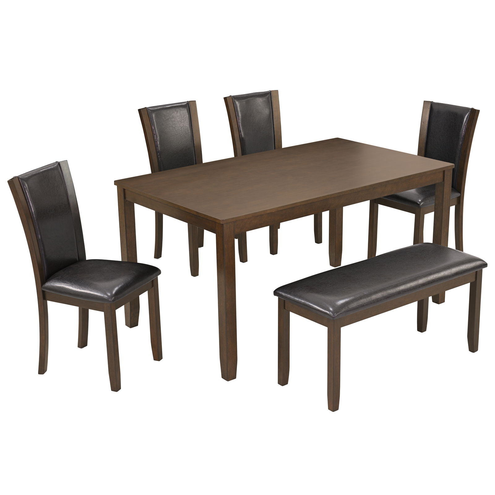 6 Piece Dining Table Set &amp; Bench And Chairs For Dining Room - Dark Walnut