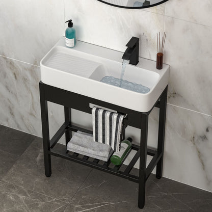 Inspired Console Sink With Built In Washboard, Overflow &amp; Sleek Legs, 28&quot; X 12&quot; - White / Black