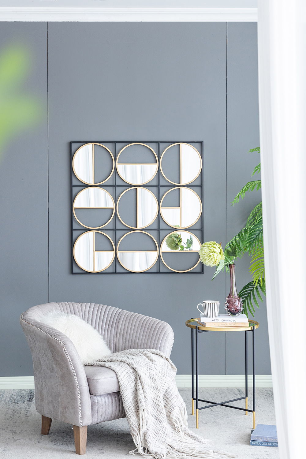 Eclectic Styling Metal Beaded Wall Mirror With Contemporary Design For Bedroom, Liveroom &amp; Entryway