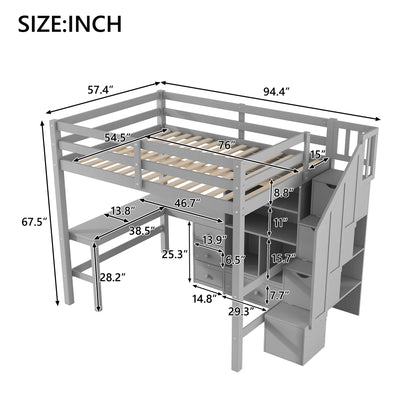 Loft Bed &amp; L Shaped Desk, Drawers, Cabinet, And Storage Staircase