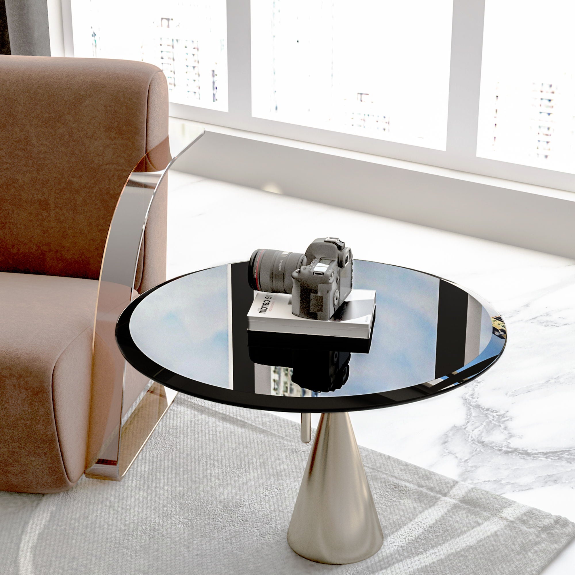 24&quot; Round Tempered Glass Table Top Clear Glass Beveled Polished Edge