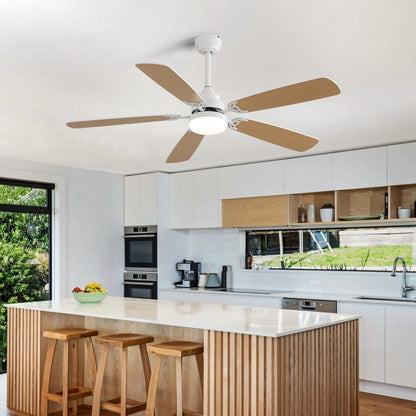 Indoor Modern 52&quot; Ceiling Fan With Dimmable 6 Speed Wind 5 Blades Remote Control Reversible Dc Motor With LED Light - White