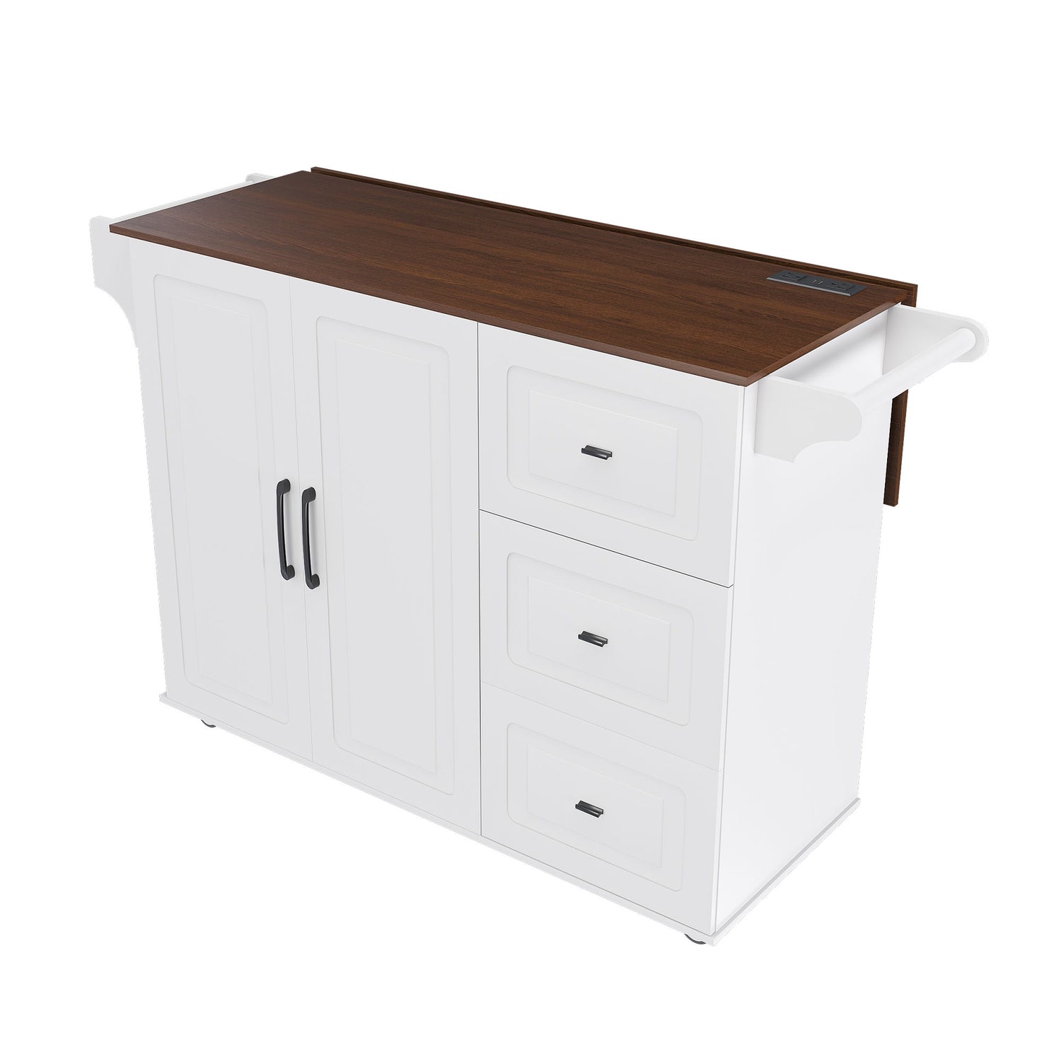 Kitchen Island Cart With Foldable Tabletop &amp; Drop Leaf Mobile Breakfast Bar With Wood Top And Storage - White / Walnut