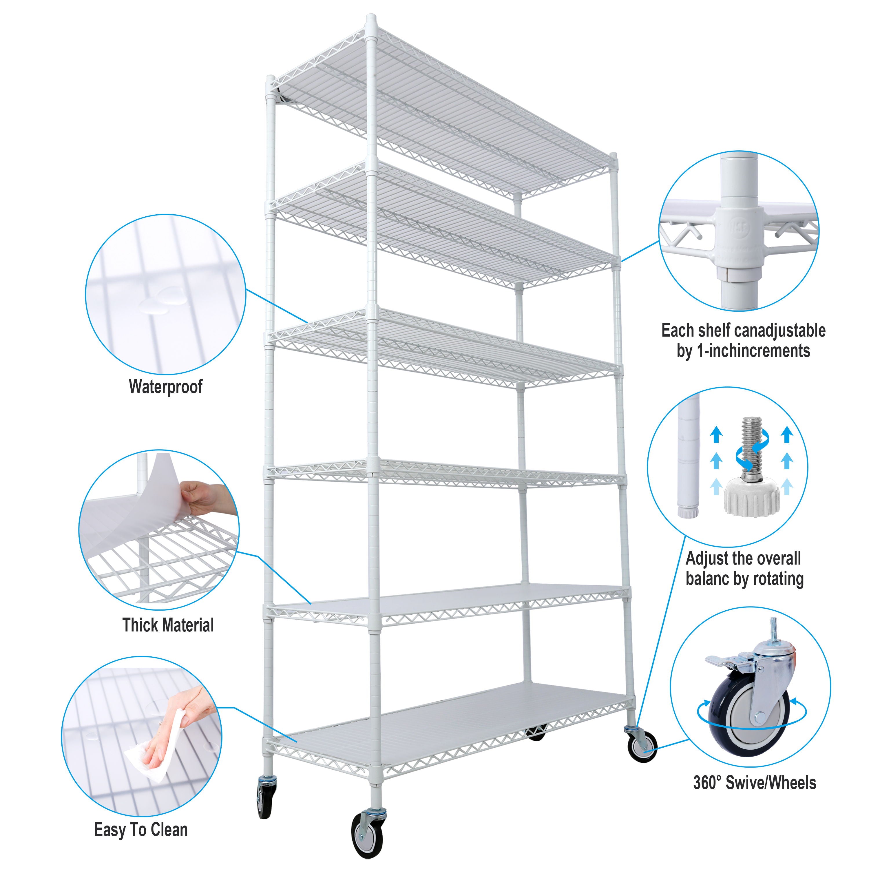 6 Tier 6000Lbs Capacity Nsf Metal Shelf Wire Shelving Unit, Heavy Duty Adjustable Storage Rack With Wheels &amp; Shelf Liners For Commercial Grade Utility Steel Storage Rack