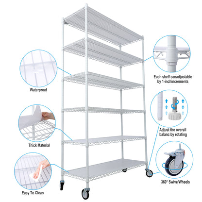 6 Tier 6000Lbs Capacity Nsf Metal Shelf Wire Shelving Unit, Heavy Duty Adjustable Storage Rack With Wheels &amp; Shelf Liners For Commercial Grade Utility Steel Storage Rack
