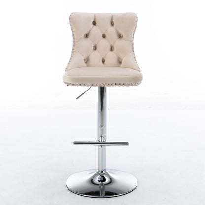 Swivel Velvet Barstools Adjusatble Seat Height From 25-33&quot;, Modern Upholstered Chrome Base Bar Stools With Backs Comfortable Tufted For Home Pub And Kitchen Island (Set of 2)